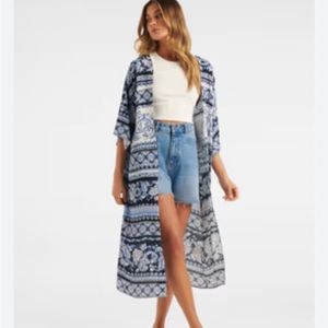 CATO Navy Blue Hooded Bohemian Duster Open Front Cardigan Size Medium